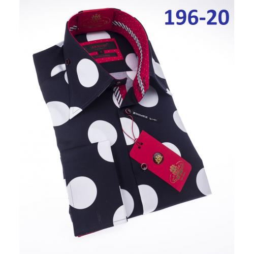 Axxess Black / White Polka Dot Design Cotton Modern Fit Dress Shirt With French Cuff 196-20.